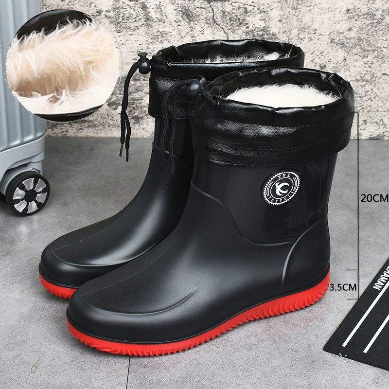 Rain shoes men's short tube winter velvet warm large size waterproof rain boots kitchen non-slip and wear-resistant work rubber shoes overshoes