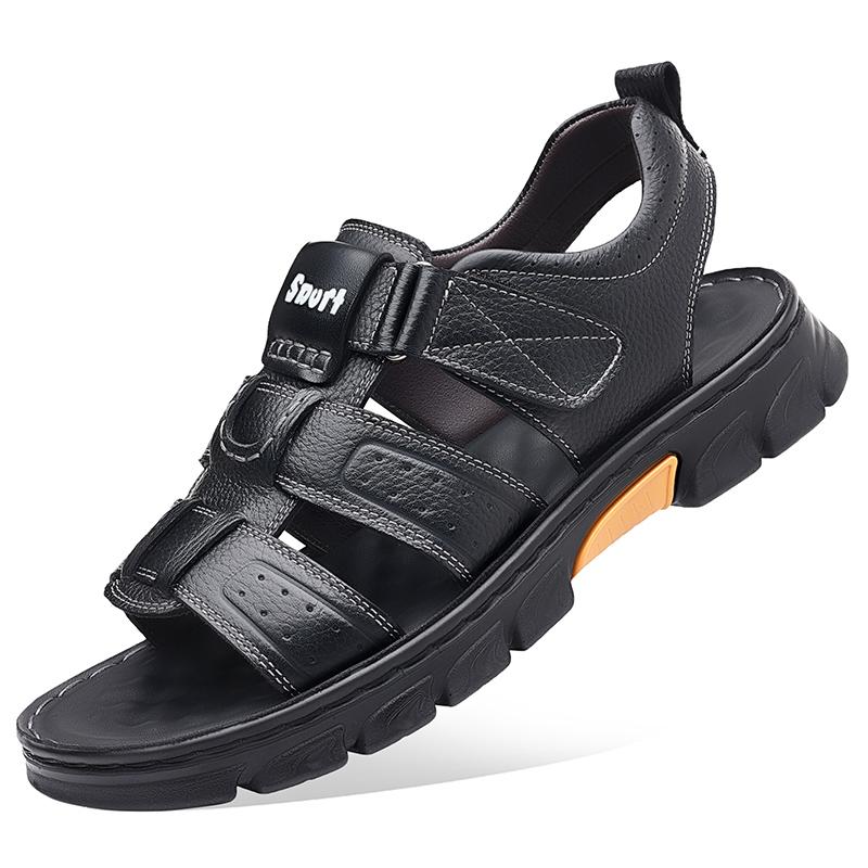 

Модные летние дышащие прохладные уличные нескользящие мужские сандалии из натуральной кожи, трендовая взрослая обувь на мягкой подошве, удобные легкие римские сандалии 44 чёрный