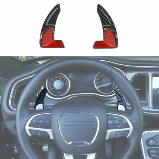 2X Steering Wheel Paddle Shifter Trim Cover for Dodge Charger 2015+ Carbon Fiber
