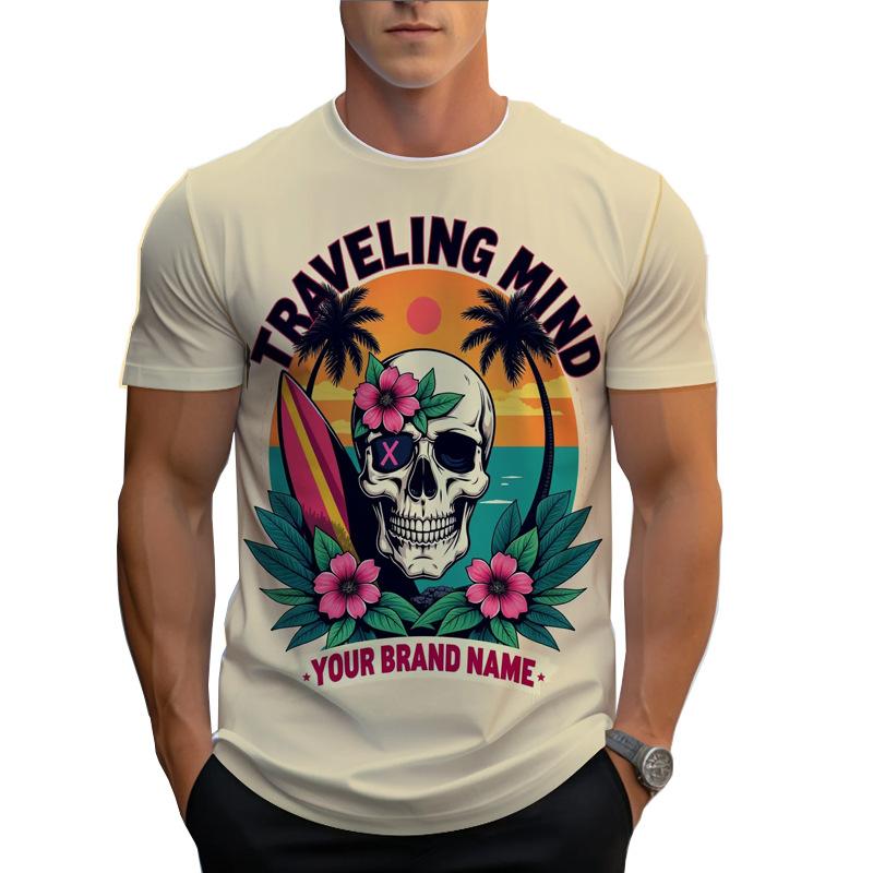 Fashionable Summer Men's Short Sleeved T-shirt with 3D Digital Printing Skull Round Neck Top for Men Shirt