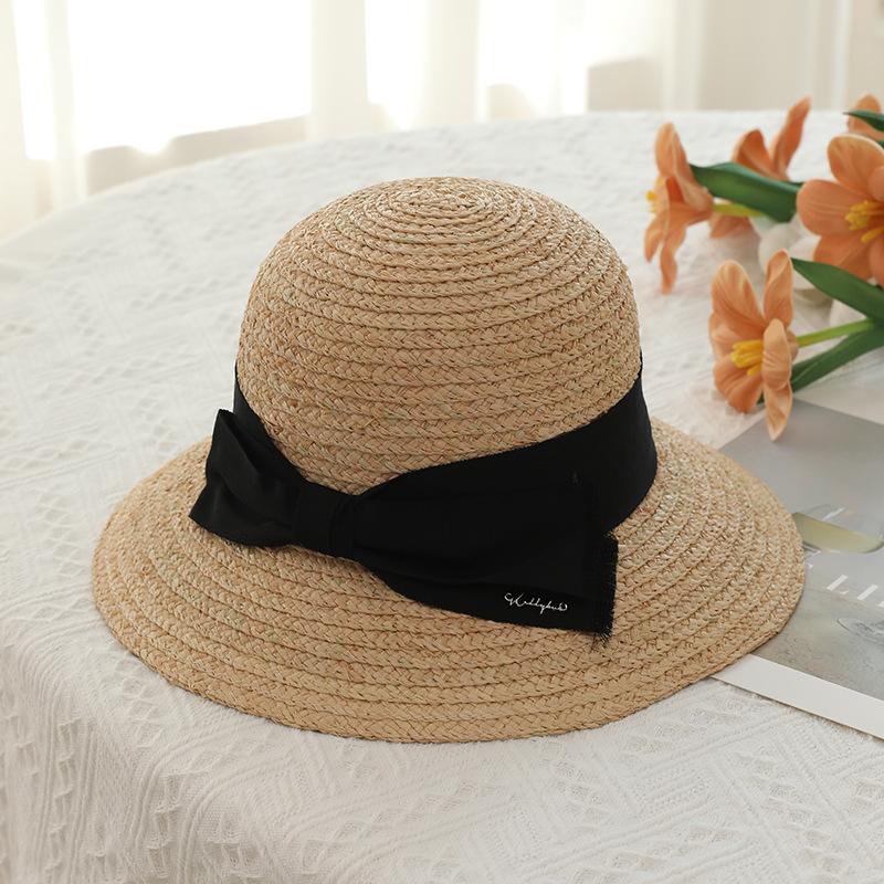 Lafite straw hat seaside beach hat premium straw hat bow sunscreen visor big brim bucket hat women