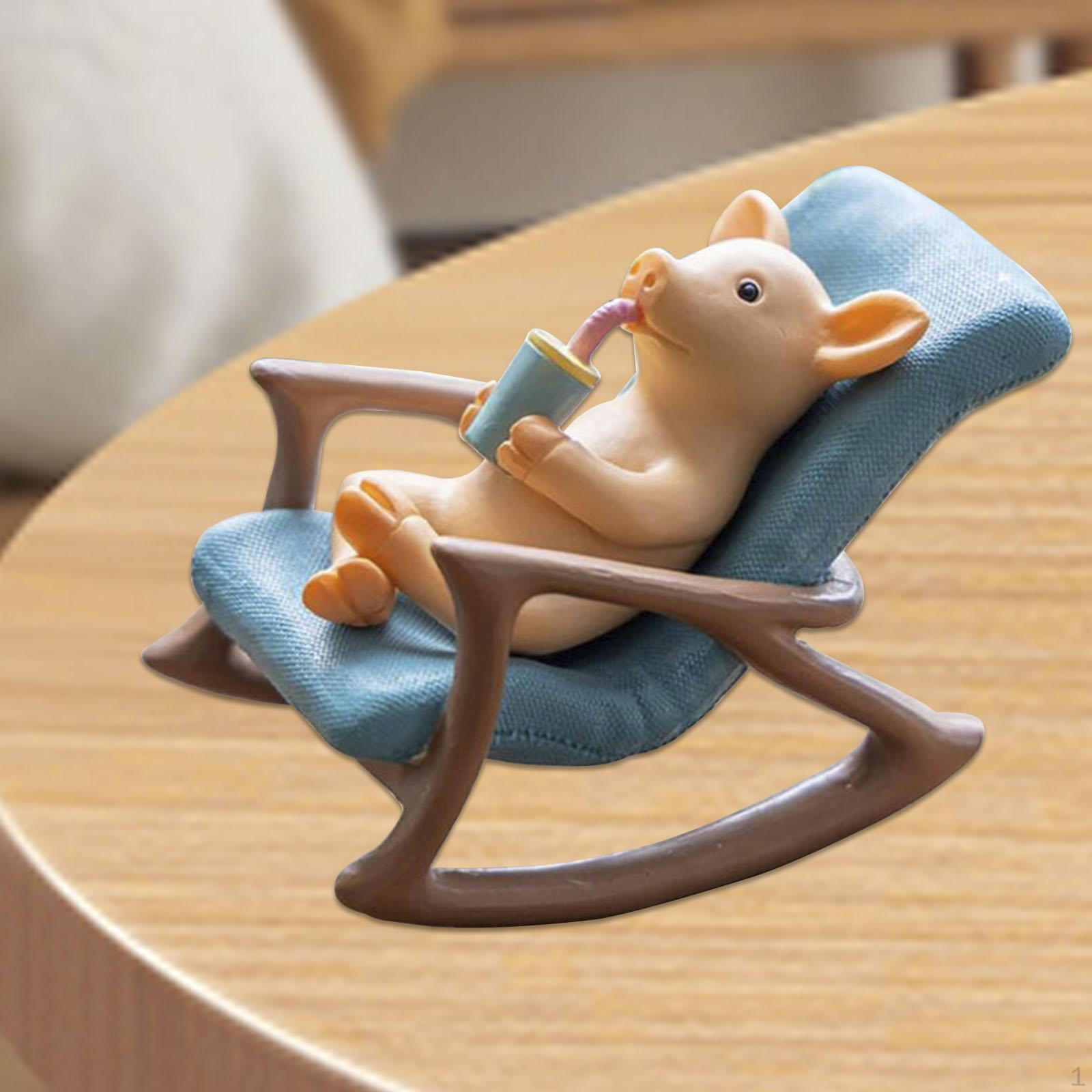 

Adorable Pig Figurine on Rocking Chair, Collectible, Outdoor Decoration, Original Gift Drinking