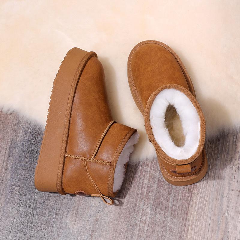 Echthaar Schneestiefel Damen 2025 Winter Samt verdickt Oberbekleidung rutschfest kurze Stiefel wasserdichte dicksohlige Baumwollschuhe