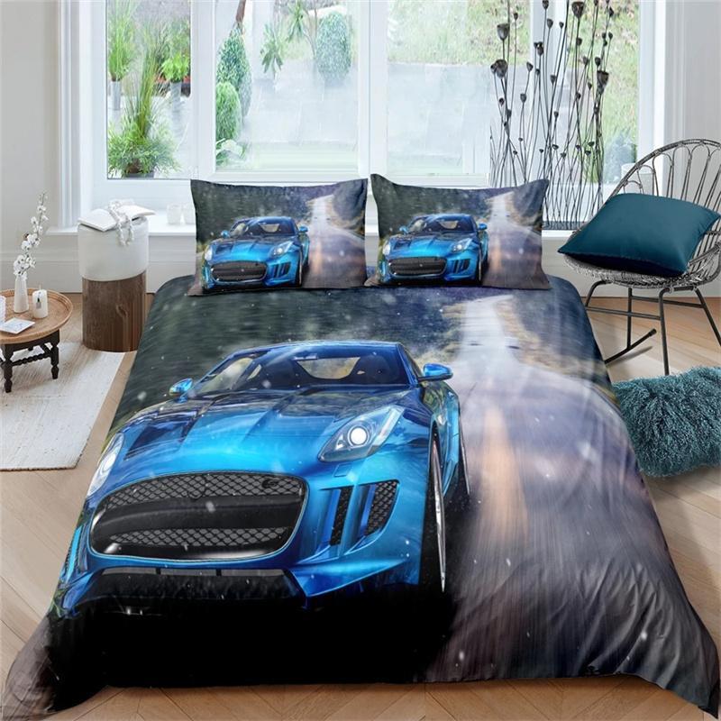 3D Car King Queen Duvet Cover Vintage Lightweight Train Bedding Set for Teens Adult Racing Supercar 2/3pcs Polyester Quilt Cover