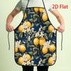 1pc 2D Printed Creative Apron With Vintage Lemon And White Flower Pattern On Navy Blue Background For Kitchen Cooking Baking Gar