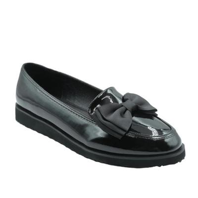 Womens/Ladies Alpha Bow Patent Faux Leather Wide Loafers