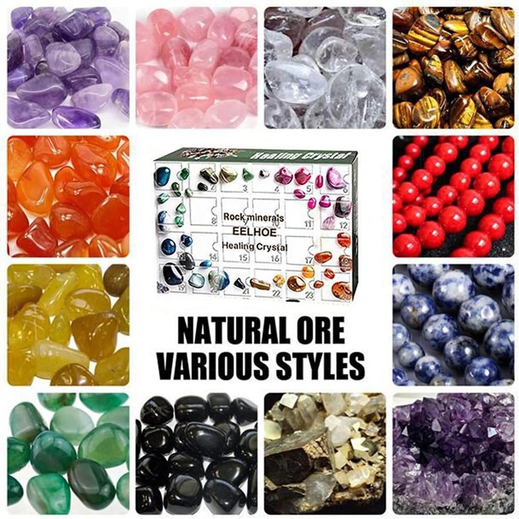 Advent Countdown Christmas Calendars Healing Crystal Stone Blind Box Gift Toy