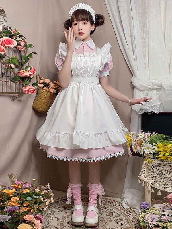 Japanese Lolita Maid Costume: Cute Short-Sleeved Dress with Skirt, Perfect for Cosplay