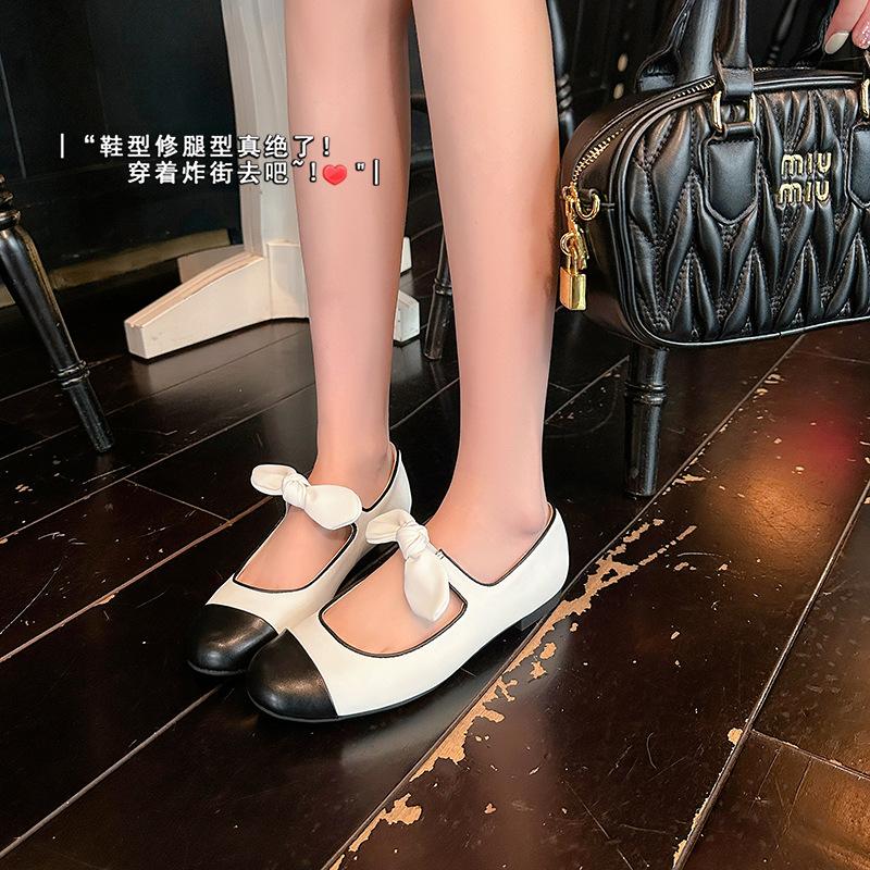 Traubenmutter hat die gleichen Frühling neuen Schleife Spleißen runden Kopf weiches Leder vielseitig altersreduzierend flacher Mund Mary Jane einzelne Schuhe Frauen