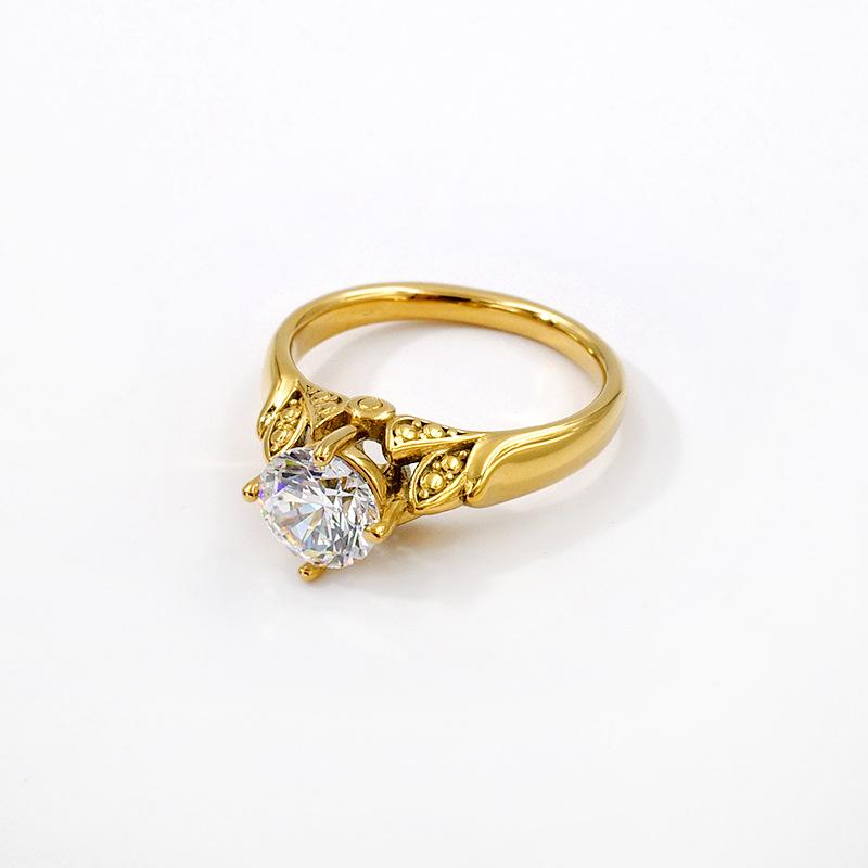 18K Gold-plated Luxury Cubic Zirconia Stainless Steel Rings with No Gloss High-quality Cast Women's Fashion Jewelry