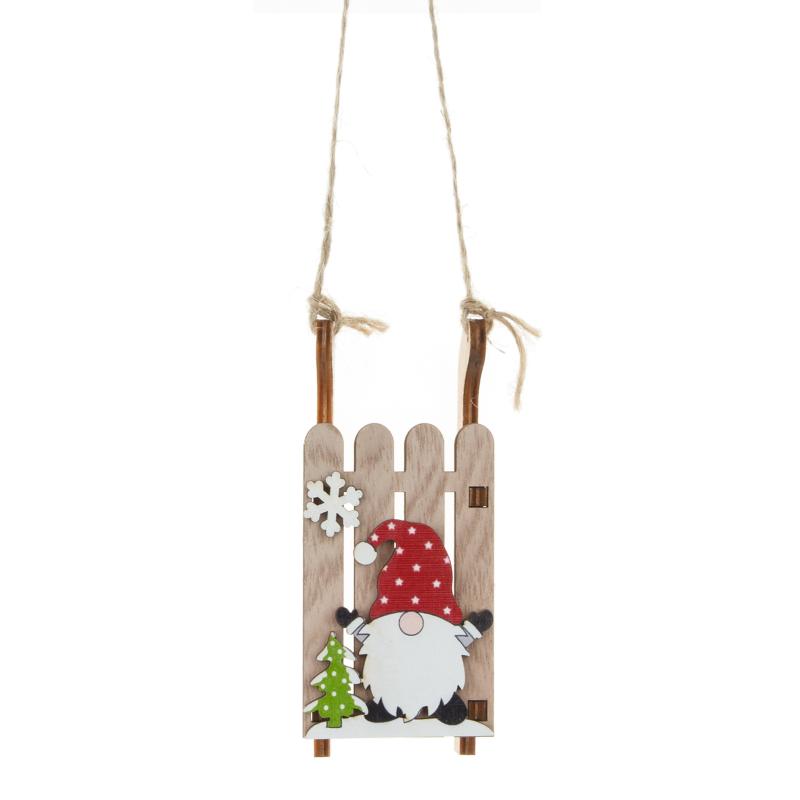 Christmas Tree Hanging Decor Wooden Christmas Sleigh Ornament Wood Gnomes Pendant Home Office Party Diy Christmas Decoration