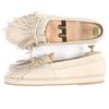 Fendi Loafers Olock FF Logo Gold Metal Fringe Beige Nubuck Leather Mens 7 7P1589 Used