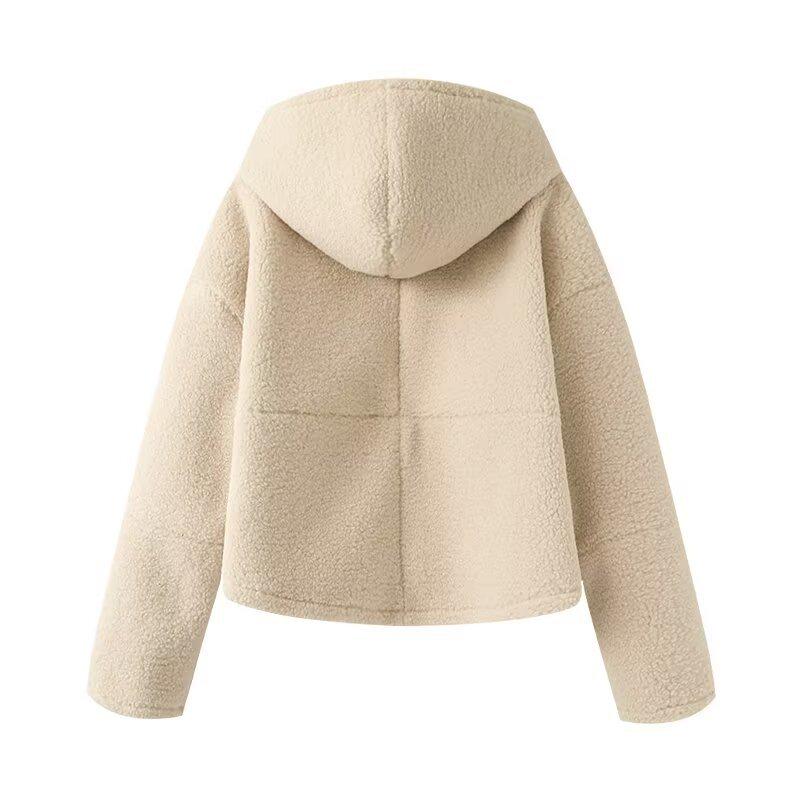 2025 Winter French Gentle Style Versatile Hooded Fleece Cardigan Coat