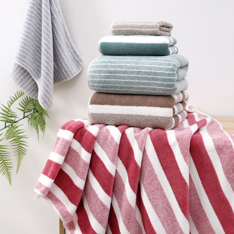 8-Piece Coral Fleece Towel Set Super Soft & Highly Absorbent Bath & Face Towels Narrow & Wide Stripe Design Shedding Resistant for Bathroom Spa
