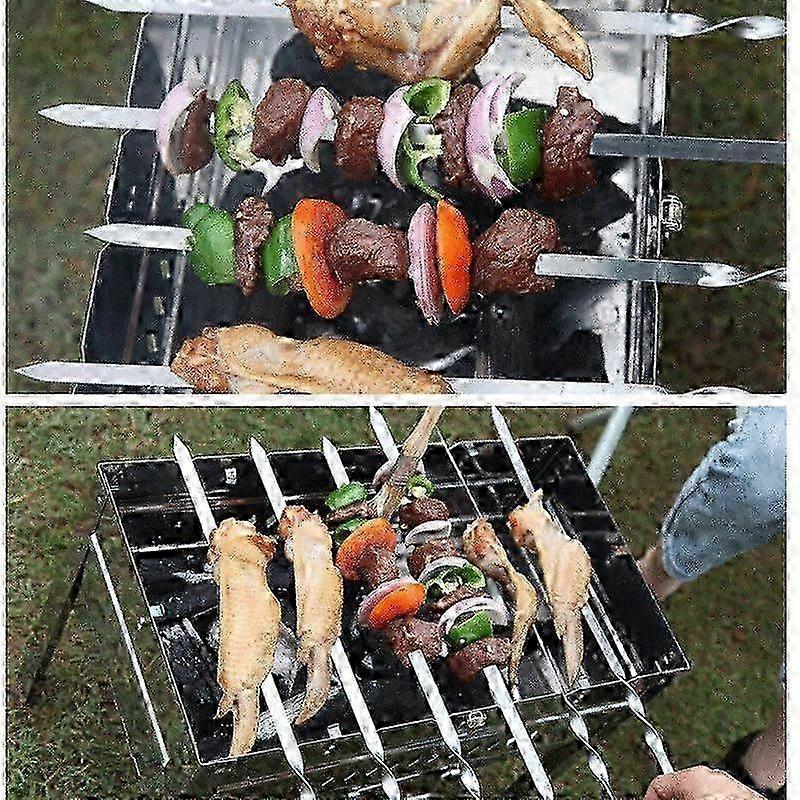 6Pcs 55cm BBQ Skewers Long Handle Shish Kebab Barbecue Grill Stick Wood BBQ Fork Stainless Steel Ou Hwy