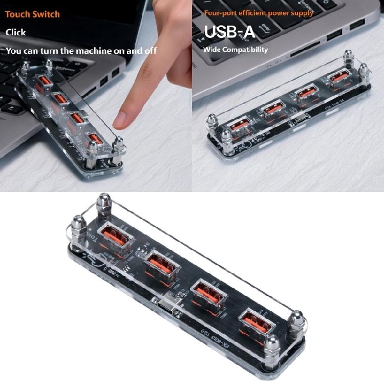 Small 4 Port USB Charging Dock with Sturdy Acrylic Base Smooth USB Power Base Acrylic Texture for Phones and Tablets