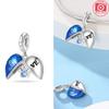 Copper Original Blue Feather Zircon Open Heart Pendant Charms Beads Fit Bracelet Women Jewelry Diy Anniversary Fine Gift
