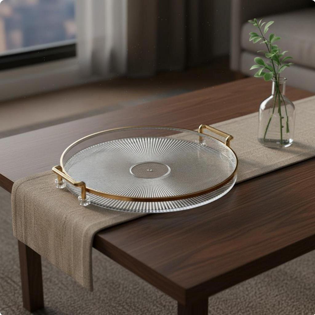 Round Serving Tray with Handles Light Elegant Design Decorative Versatile Snack Platter