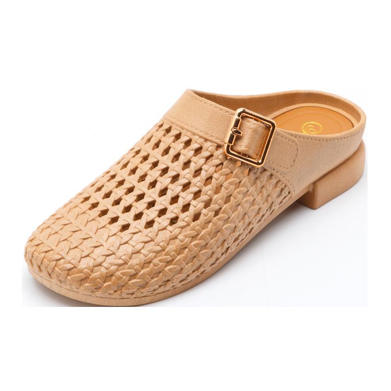 Yuzhihao Women's Casual Slip-On Sandals - New Summer Hollow Design, Closed-Toe, Low Heel