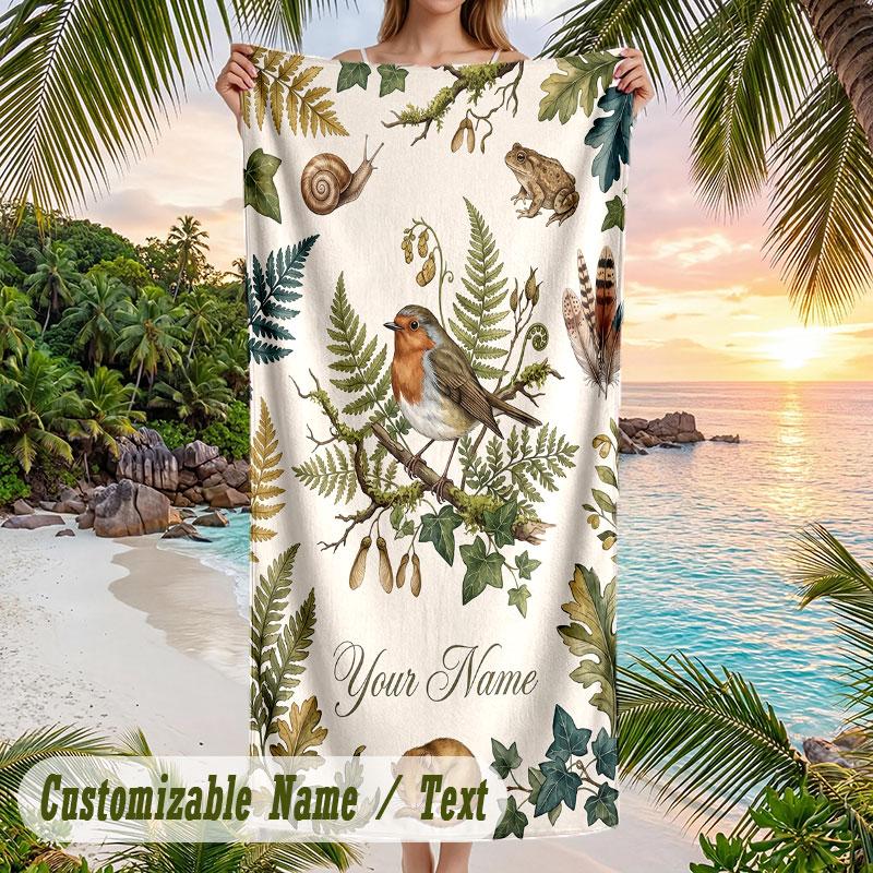 Natures Serenity Garden Theme Quick Dry Beach Towel Custom Name Text Print Large Sand Resistant Towel Beach Vacation