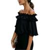 Blusa Estiva da Donna a Spalle Scoperte con Volant e Maniche Corte, Taglio Ampio Casual per Uso Quotidiano e Vacanze