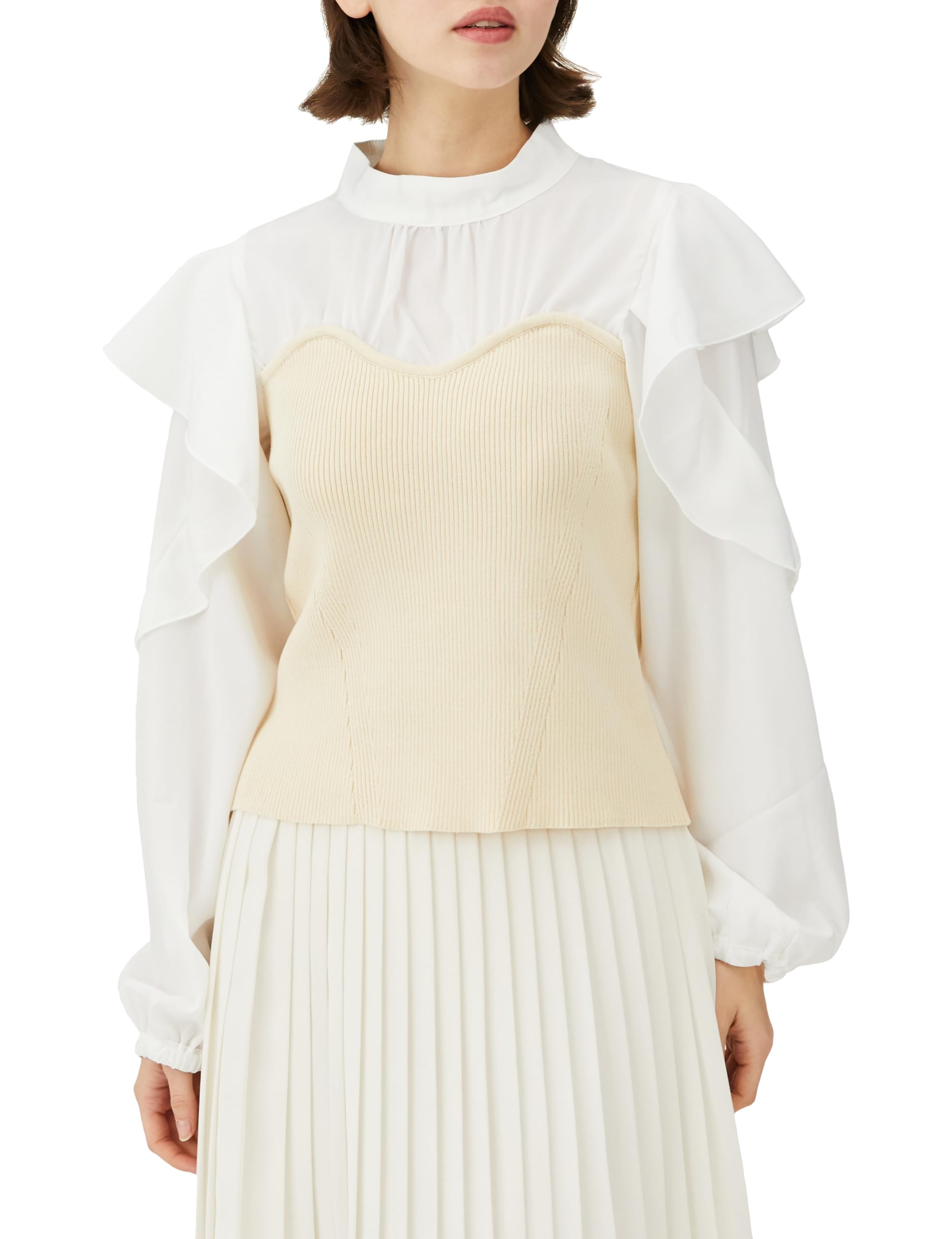 

Моющаяся вязаная блузка-бюстье с док-станцией [BIS], женская, молочно-белая (17)