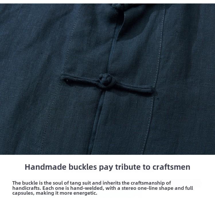 [Popular] Cămașă de vară cu mânecă scurtă pentru bărbați, stil chinezesc, in pur, retro, costum Tang