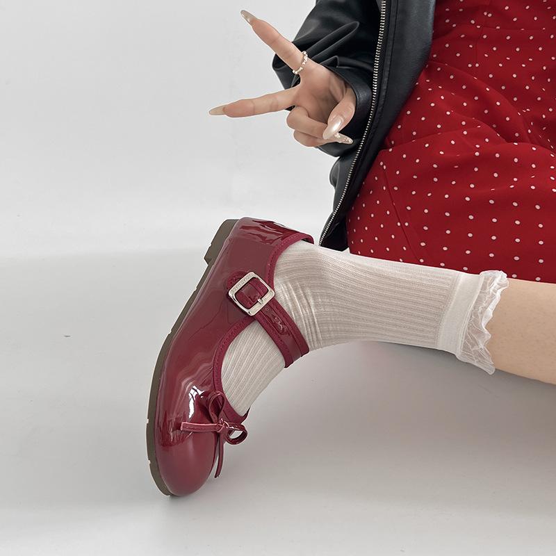 Silver French ballet style light mouth flat-soled single shoes women's 2025 new summer skirt bow Mary Jane shoes