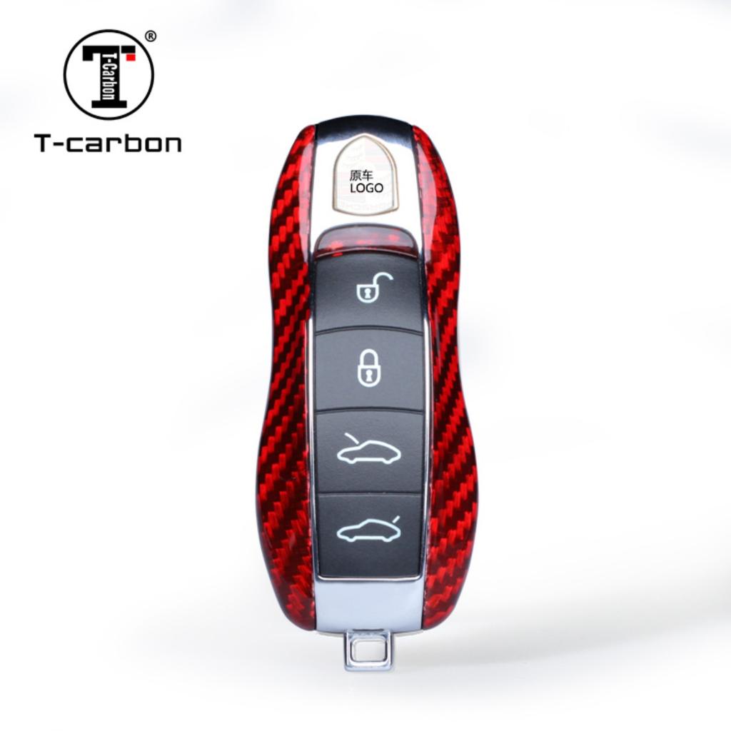 T-carbon Carbon Fiber Car Key Cover Fit For Porsche Macan Boxster 2011-2015 Panamera Key Case Shell Interior Accesories