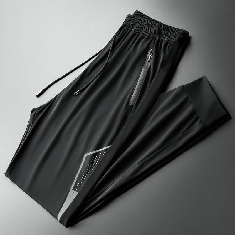 Men's High Stretch Ice Silk Casual Pants Summer Quick Dry Joggers With Zipper Pockets
