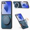 For Samsung Galaxy Z Flip7 5G Phone Case with Rotating Kickstand Stress Relief Retro Leather Back Cover