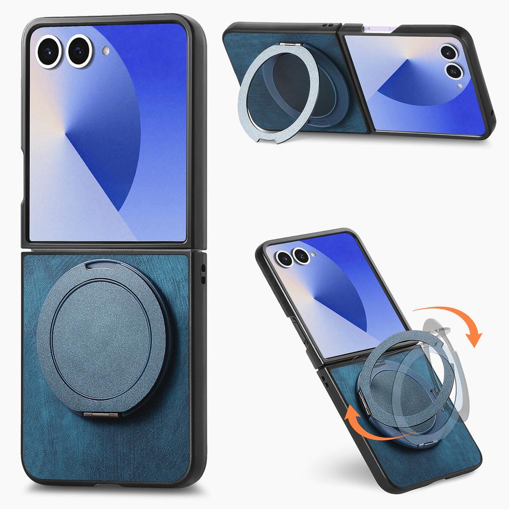 For Samsung Galaxy Z Flip7 5G Phone Case with Rotating Kickstand Stress Relief Retro Leather Back Cover
