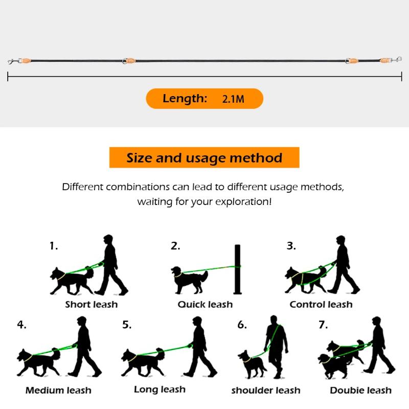 New Generation Dog Leash Multifunctional 2.1M Generation Adjustable and Nylon For Large Hands Free Leash for 2 Dogs Universal