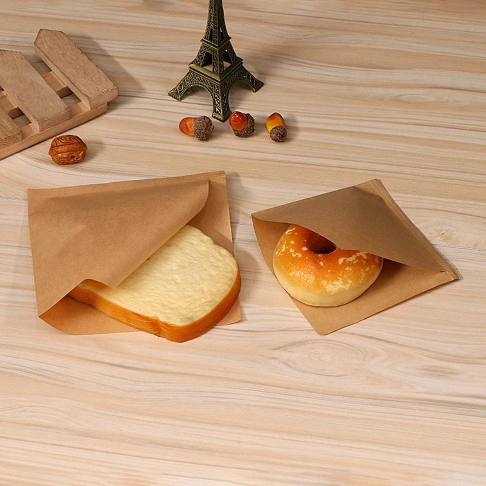 100Pcs Coated Greaseproof Oil Proof Bags Brown Kraft Paper Sandwich Packaging  Food Packing