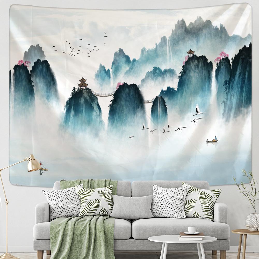 Landscape Painting Art Wall Hanging Beautiful Bohemian Tapestry Sheet Beach Towel Bedroom Room Aesthetic Decoration Home Decor