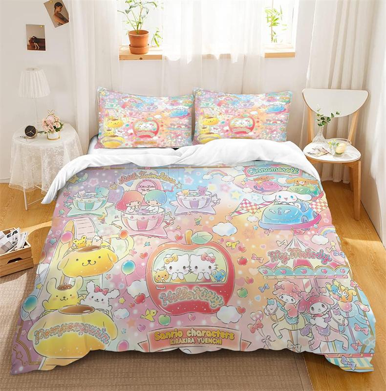 Hello Kitty Bedding Sets Cute Quilt Comforter Bed Cover Duvet Cover Pillow Case 2-3 Pieces Sets Kids Adult Bedroom Decoration