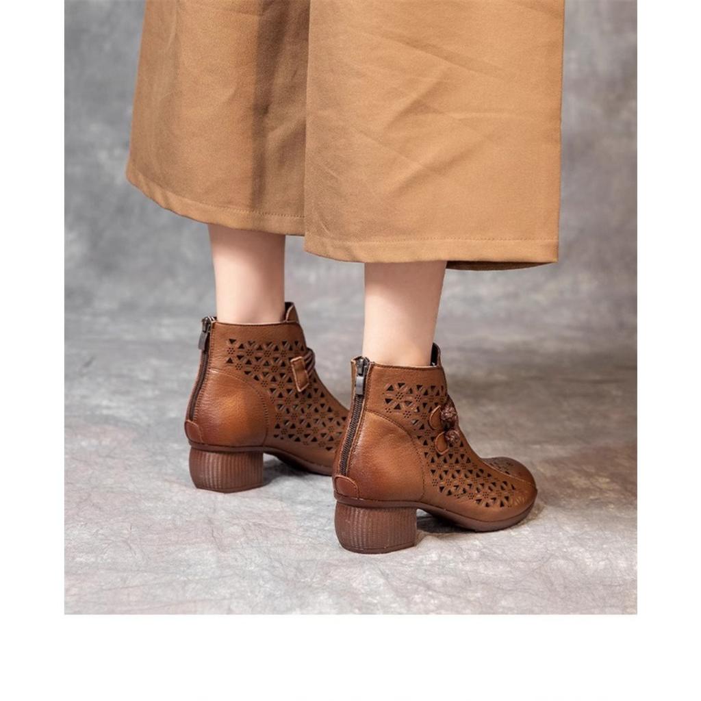 Hollow Out, Thick Heel, Short Boots, Martin Boots, High Heels, Round Toe Shoes, Cool Boots, Thick Heel Sandals