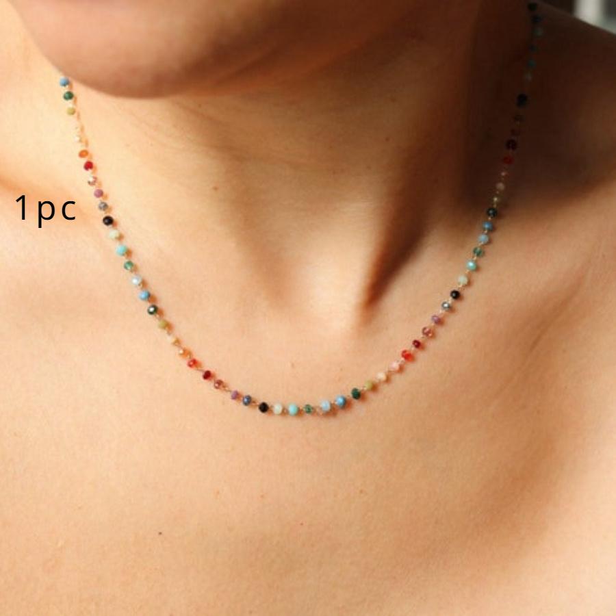 

1pc Colorful Gem Bead Necklace, Fashion Adjustable Length - Trendy Jewelry Gift for Women