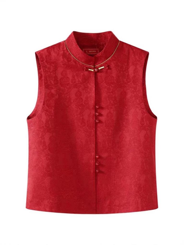 2026 Stylish Stand Collar Loose Fit Vest for Mothers - New Chinese Style Outerwear