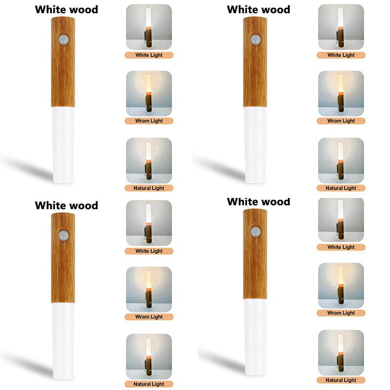 4pcs Motion Sensor Night Light Wooden Rechargeable 3color Magnet Indoor Body Sensor Night Lights Hand-Held Portable Led Wall Sconce Emergency Light