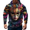 Men's Sports Casual Fleece Hoodie Carnival Print Hoodie Cardigan Zipper Multi-pocket Hoodie Coat