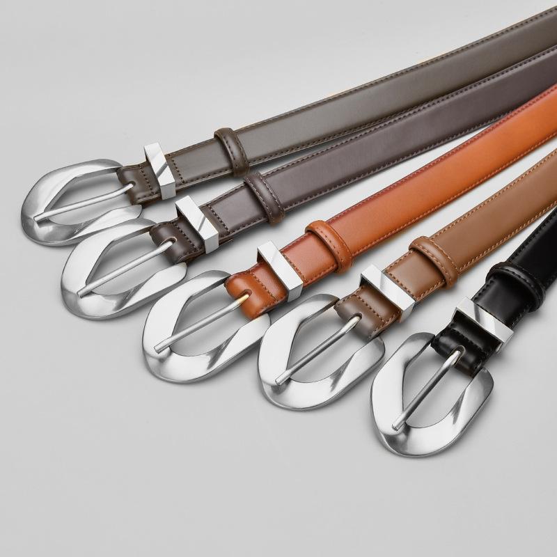 Leather Women'S Belt, Simple Retro Belt With Jeans, Casual Pants Belt, Women'S Model.