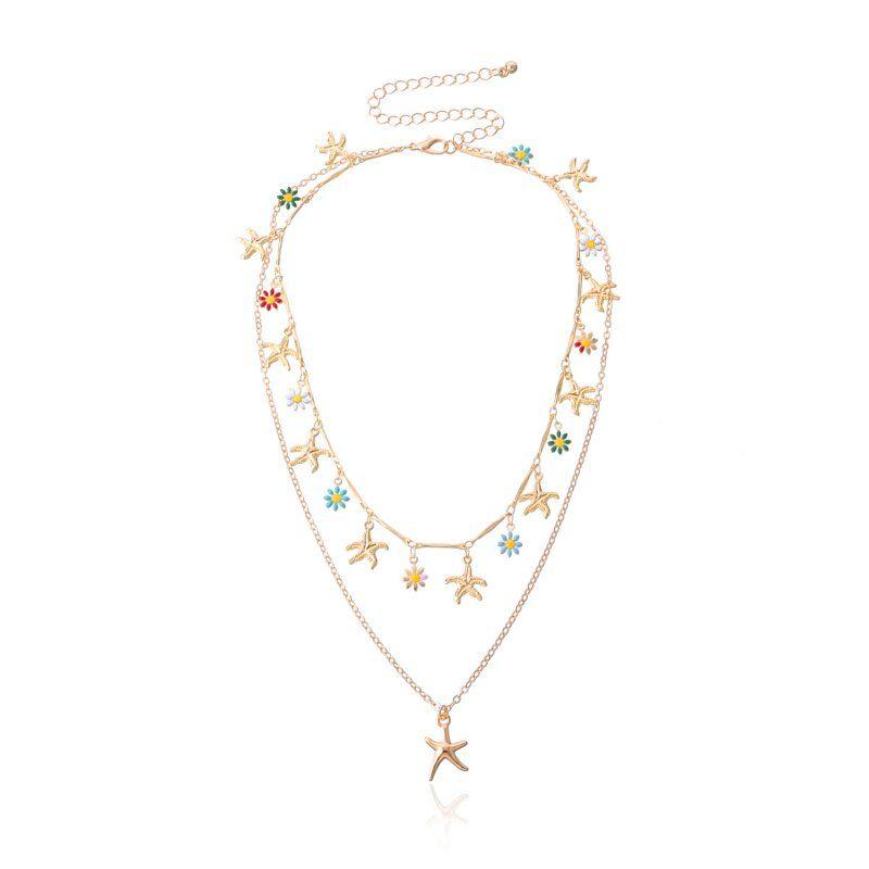 

Hawaiian Style Alloy Starfish Pendant Female Drip Glazed Ornament Gold