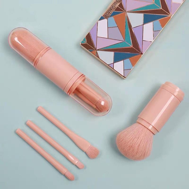 Portable Powder Blusher Brush With Cover 4 in 1 Travel Small Set Makeup Eye Shadow Telescopic Multi-Function Mini Makeup Tool