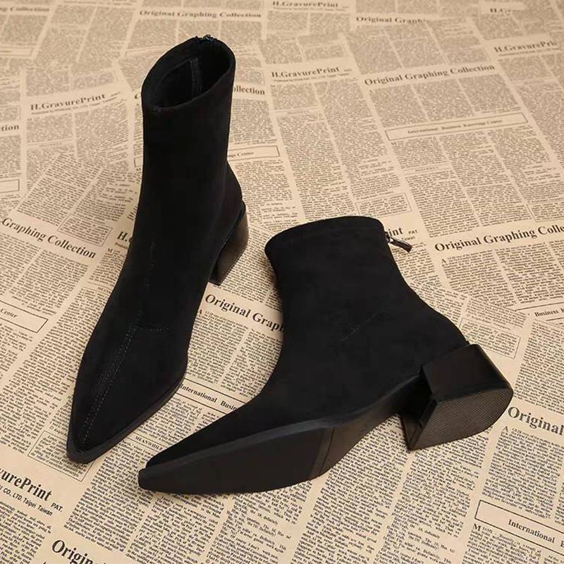 Leopard Women's Ankle Boots Mid Heels Pointed Toe Suede Shoes Winter  Elegant Pumps Gothic Boots New Chelsea Mujer Botas