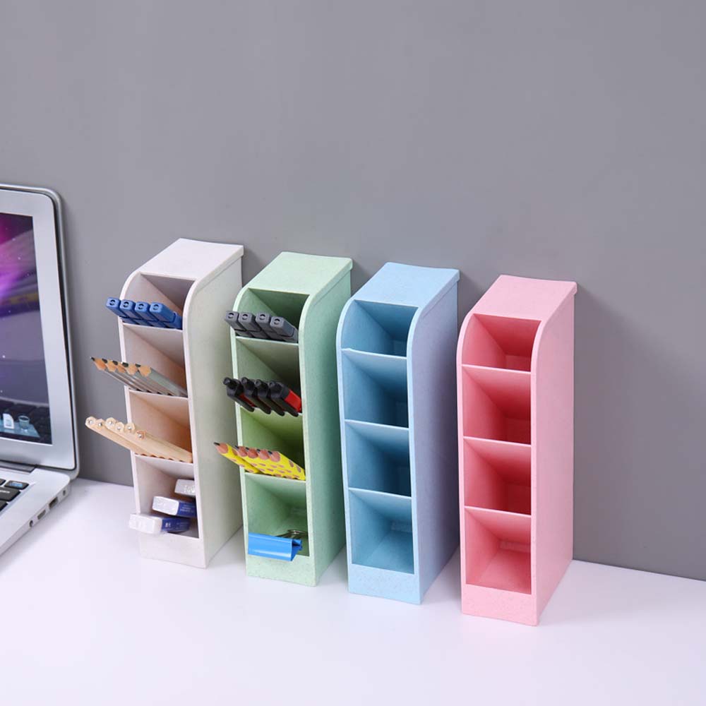 Pen Holder Plastic Slant Organiser Transparent Multi-Compartment Organiser Desktop Kids Four Compartments