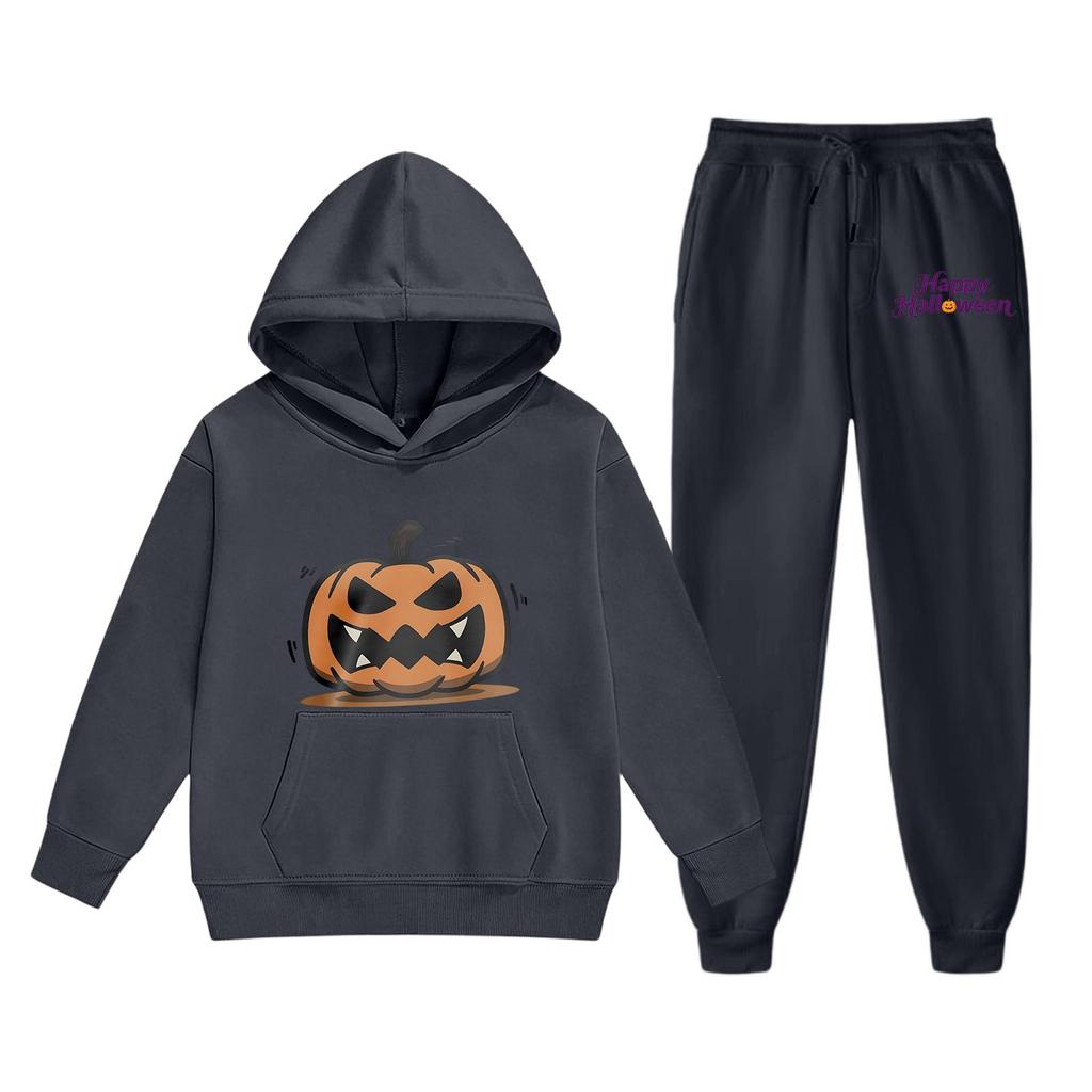 Kids Halloween Hoodie Set with Pumpkin Print Pullover Sweatshirt and Matching Pants Comfortable Casual Outfit for Boys and Girls
