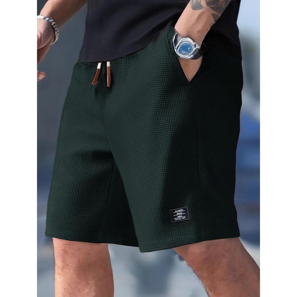 Men's Textured Casual Shorts with Drawstring Waist, Lightweight Polyester Fabric, Pockets for Casual Wear, Beach or Outdoor Activities, Daily Shorts