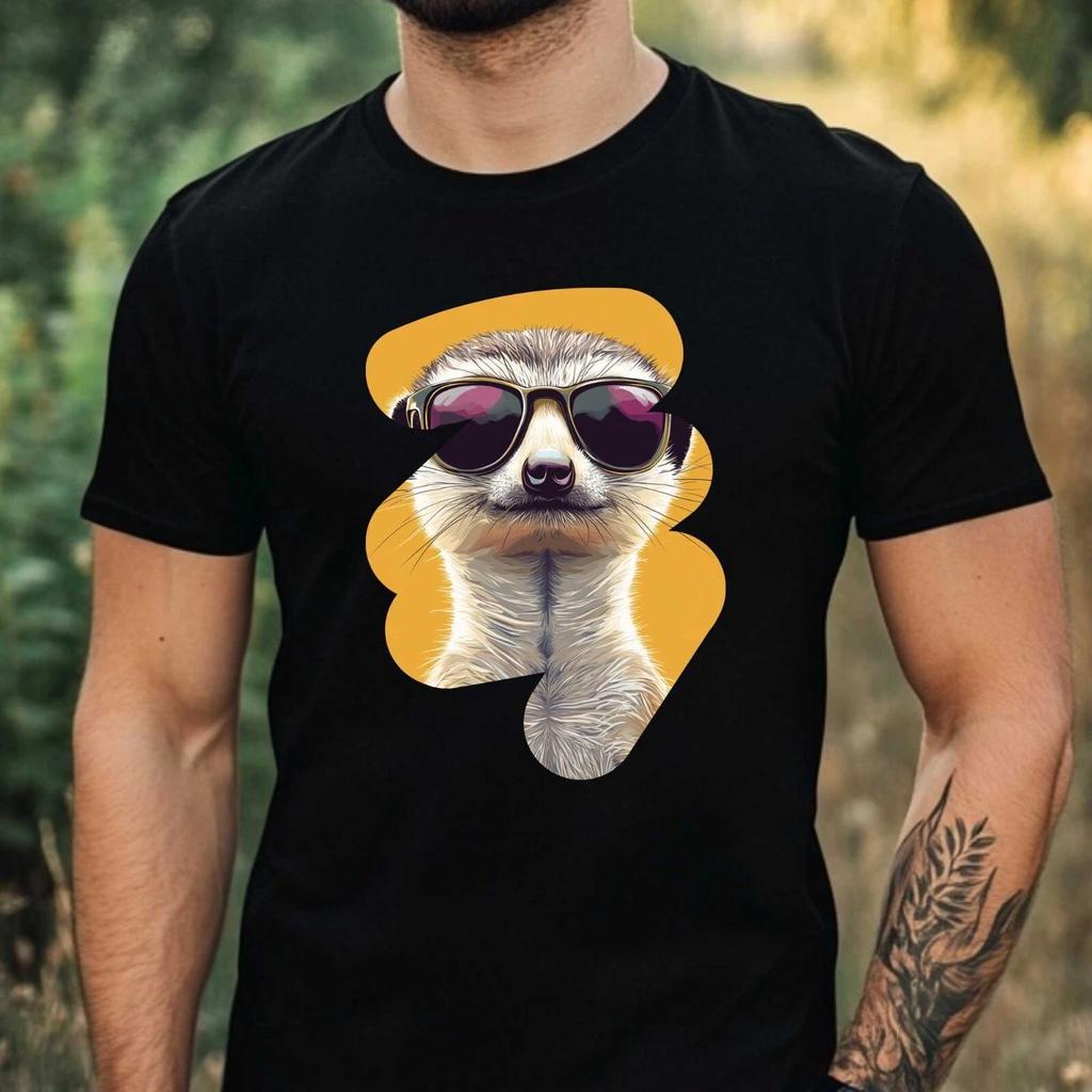 T-Shirt Herren Erdmännchen mit Brille Motiv Baumwolle Größe XS bis 5XL