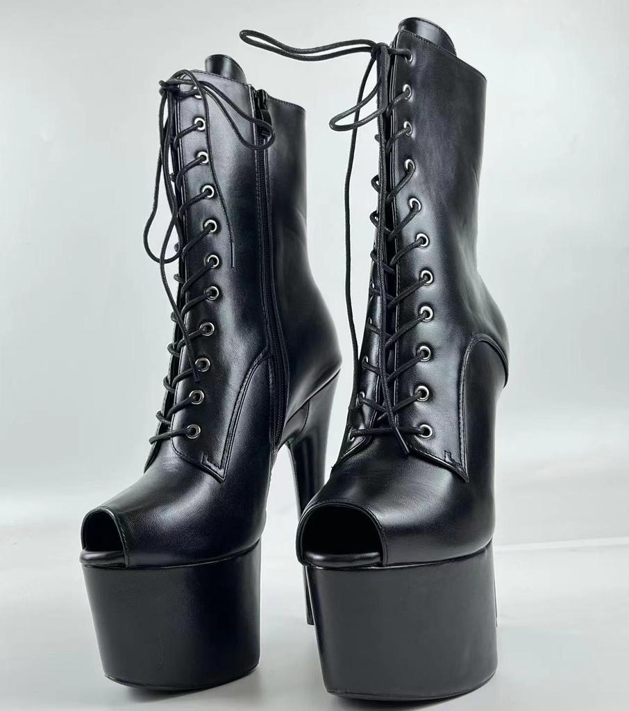 European Peep Toe High Heel Boots - 17cm Style for Runways, Nightclubs & Fashion Shows
